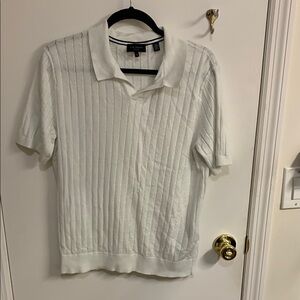 Ted Baker London White Polo Shirt with Ribbed Texture